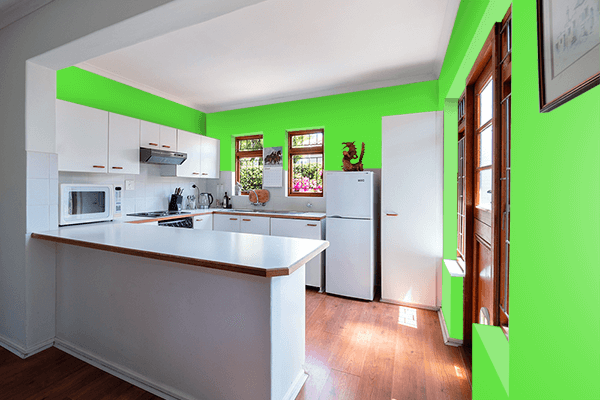 Pretty Photo frame on Highlighter Green color kitchen interior wall color