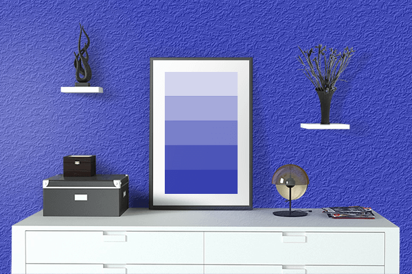 Pretty Photo frame on Fashion Blue color drawing room interior textured wall