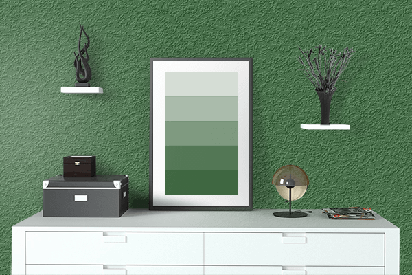 Pretty Photo frame on Emerald Green (RAL) color drawing room interior textured wall