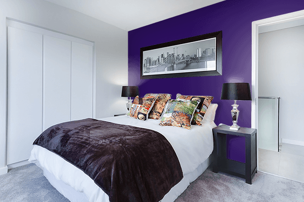 Pretty Photo frame on Dark Indigo color Bedroom interior wall color