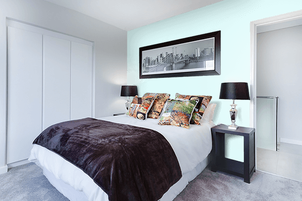 Pretty Photo frame on Clear Aqua color Bedroom interior wall color