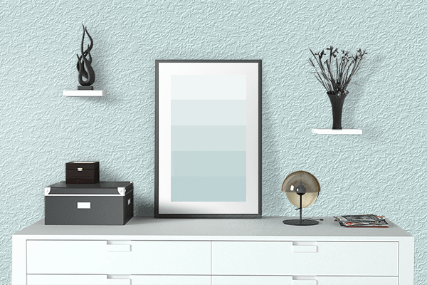Pretty Photo frame on Clear Aqua color drawing room interior textured wall