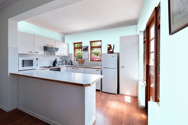 Pretty Photo frame on Clear Aqua color kitchen interior wall color
