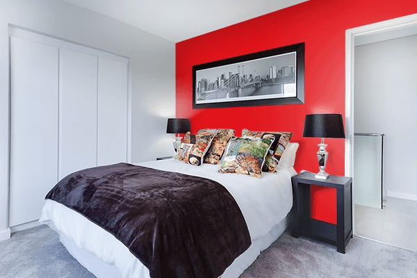 Pretty Photo frame on Rich Red color Bedroom interior wall color