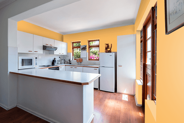 Pretty Photo frame on Pastel Orange color kitchen interior wall color