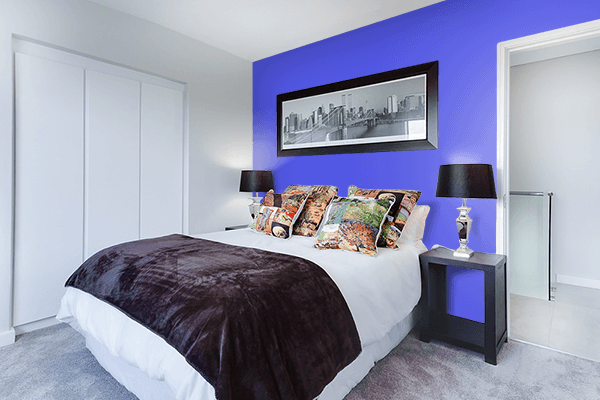 Pretty Photo frame on Happy Blue color Bedroom interior wall color