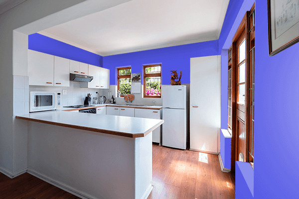 Pretty Photo frame on Happy Blue color kitchen interior wall color