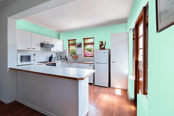 Pretty Photo frame on Pastel Aquamarine color kitchen interior wall color
