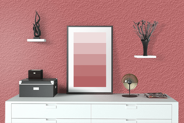 Pretty Photo frame on Pastel Red color drawing room interior textured wall