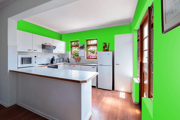 Pretty Photo frame on Glossy Green color kitchen interior wall color