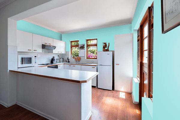 Pretty Photo frame on Pastel Turquoise color kitchen interior wall color