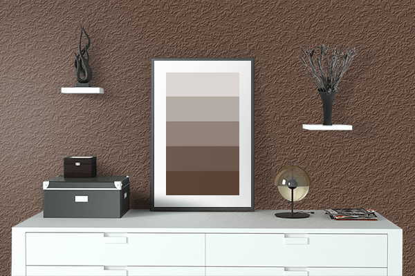 Pretty Photo frame on Nut Brown color drawing room interior textured wall