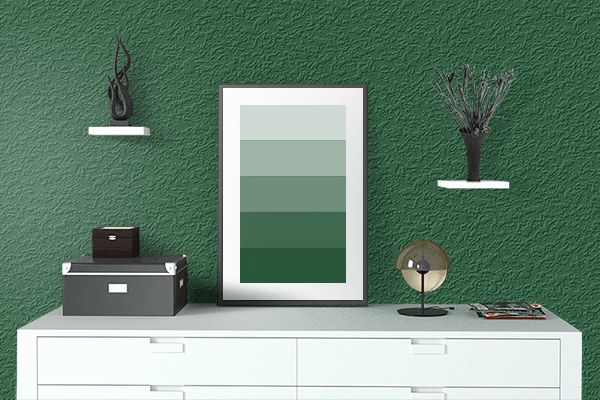 Pretty Photo frame on Luxury Green color drawing room interior textured wall