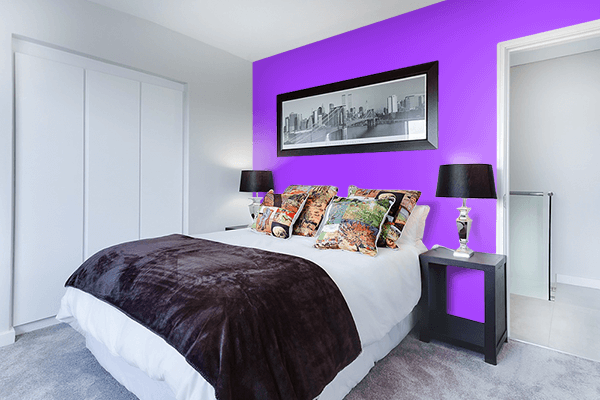 Pretty Photo frame on Psychedelic Violet color Bedroom interior wall color
