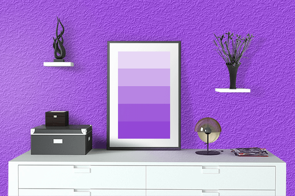 Pretty Photo frame on Psychedelic Violet color drawing room interior textured wall