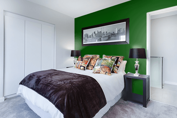 Pretty Photo frame on Deep Green color Bedroom interior wall color
