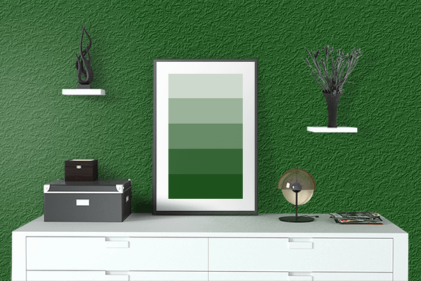 Pretty Photo frame on Deep Green color drawing room interior textured wall