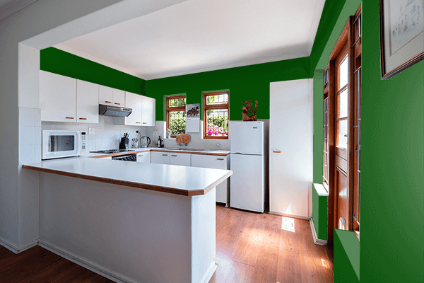 Pretty Photo frame on Deep Green color kitchen interior wall color