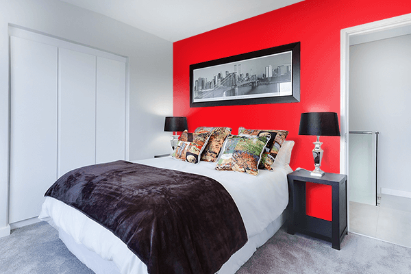 Pretty Photo frame on Vivid Red color Bedroom interior wall color