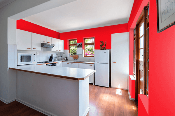 Pretty Photo frame on Vivid Red color kitchen interior wall color