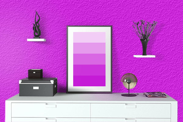 Pretty Photo frame on Neon Magenta color drawing room interior textured wall