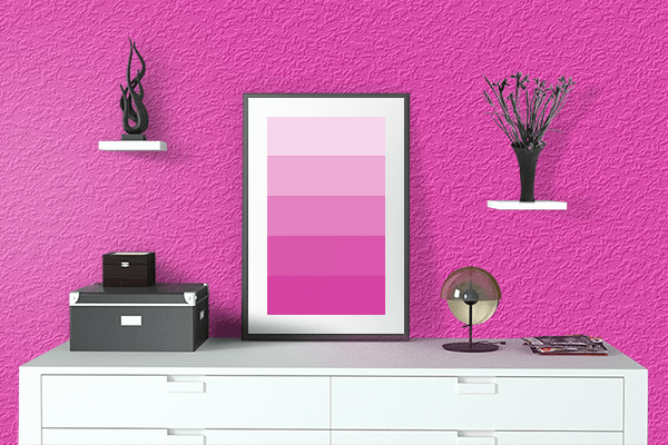 Pretty Photo frame on Glossy Pink color drawing room interior textured wall