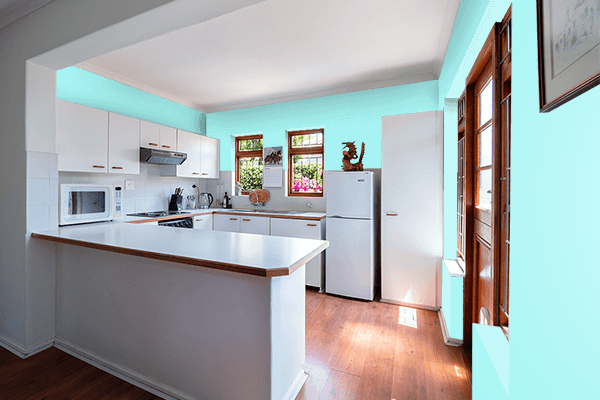 Pretty Photo frame on Pale Aqua color kitchen interior wall color