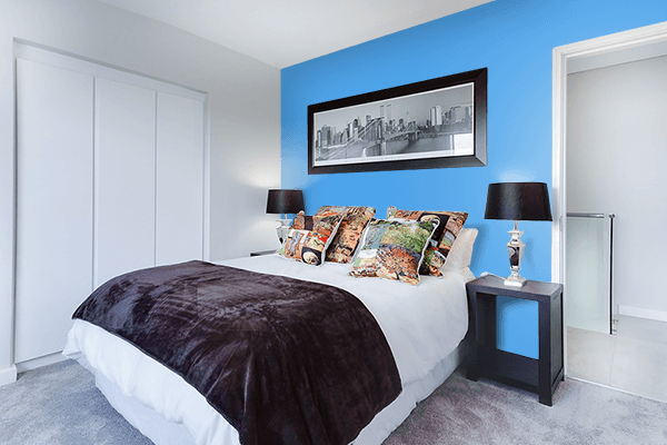 Pretty Photo frame on Pretty Blue color Bedroom interior wall color