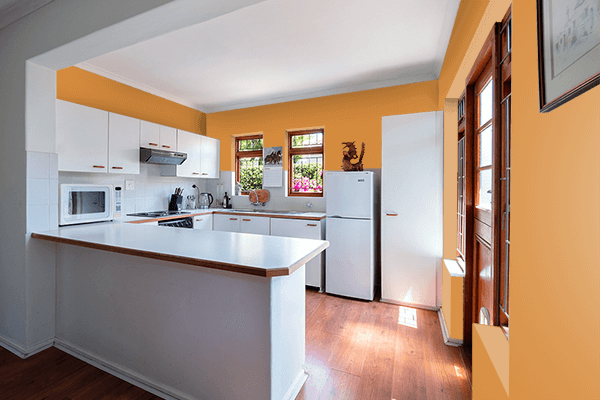 Pretty Photo frame on Rustic Orange color kitchen interior wall color