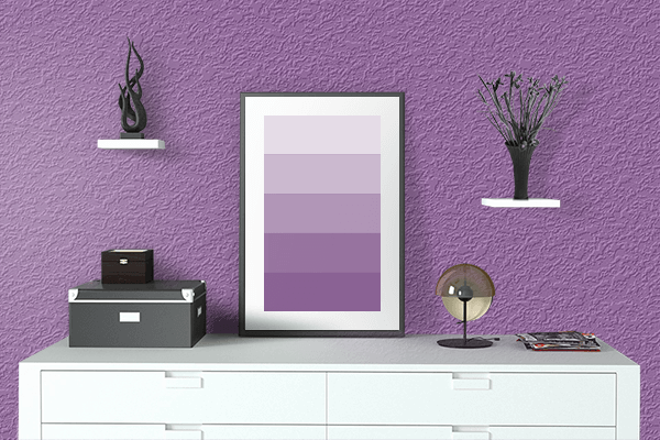 Pretty Photo frame on Dull Purple color drawing room interior textured wall