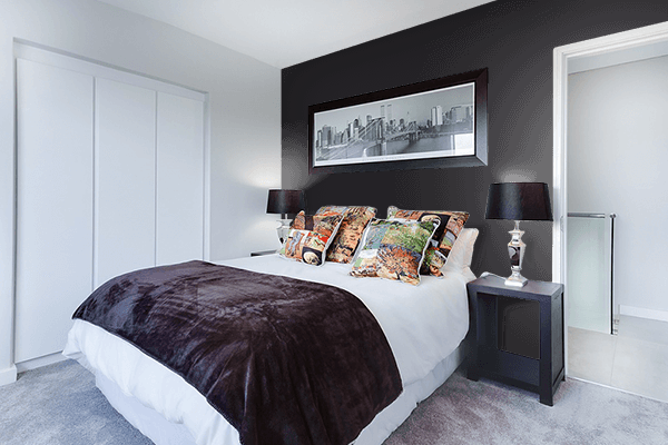 Pretty Photo frame on Bright Black color Bedroom interior wall color