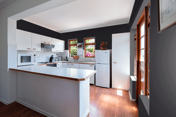 Pretty Photo frame on Bright Black color kitchen interior wall color