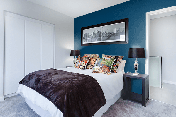 Pretty Photo frame on Deep Ocean Blue color Bedroom interior wall color