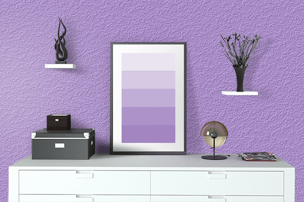 Pretty Photo frame on Baby Violet color drawing room interior textured wall