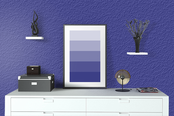 Pretty Photo frame on Blue CMYK color drawing room interior textured wall