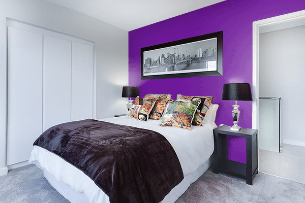 Pretty Photo frame on Rich Purple color Bedroom interior wall color
