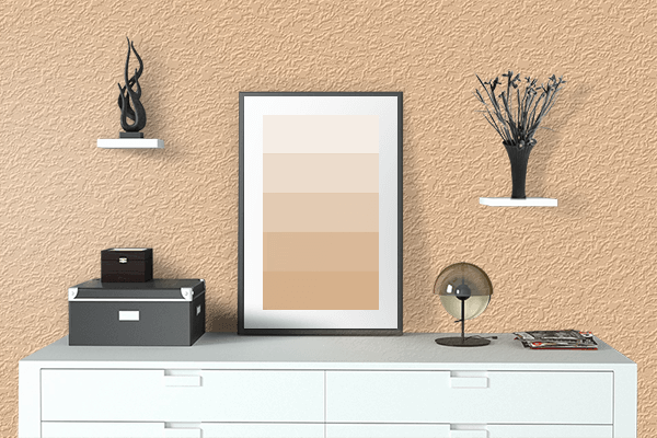 Pretty Photo frame on Pale Orange color drawing room interior textured wall