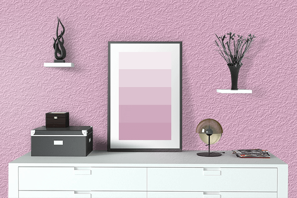 Pretty Photo frame on Pastel Pink color drawing room interior textured wall