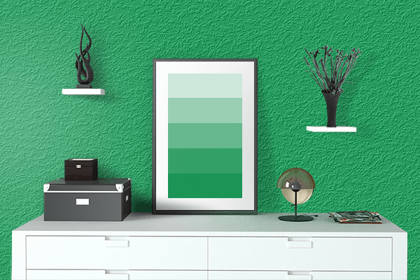 Pretty Photo frame on Green CMYK color drawing room interior textured wall