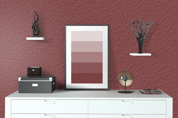 Pretty Photo frame on Old Red color drawing room interior textured wall