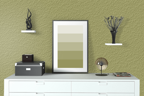Pretty Photo frame on Matte Olive Green color drawing room interior textured wall