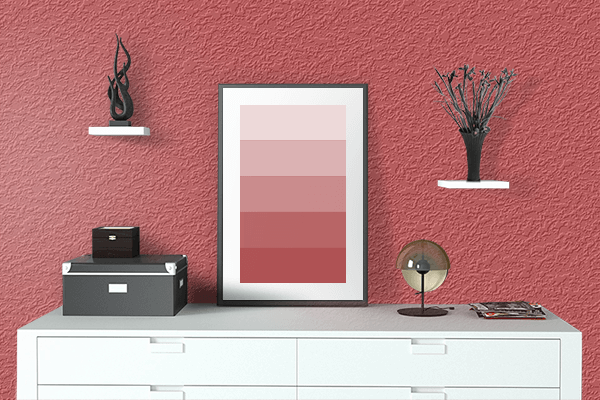 Pretty Photo frame on Muted Red color drawing room interior textured wall