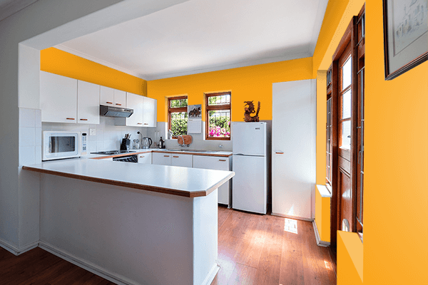 Pretty Photo frame on Solid Orange color kitchen interior wall color