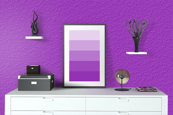 Pretty Photo frame on Hot Purple color drawing room interior textured wall
