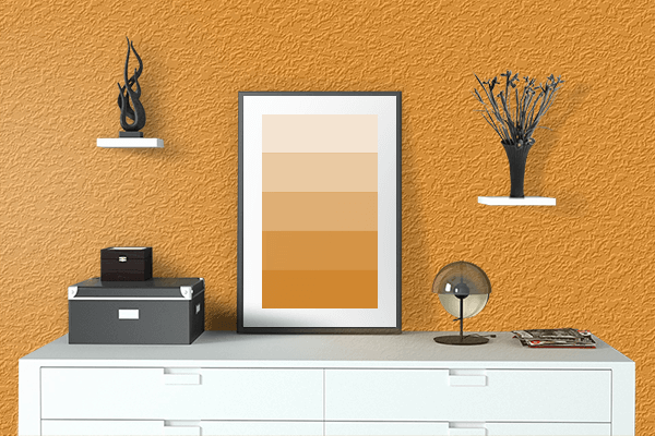 Pretty Photo frame on Orange CMYK color drawing room interior textured wall