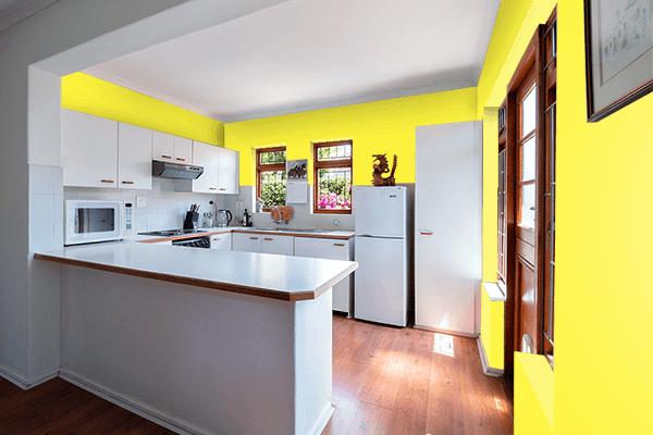 Pretty Photo frame on Psychedelic Yellow color kitchen interior wall color