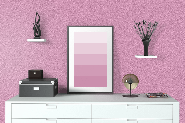 Pretty Photo frame on Pretty Pink color drawing room interior textured wall
