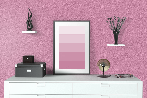 Pretty Photo frame on Rich Pink color drawing room interior textured wall