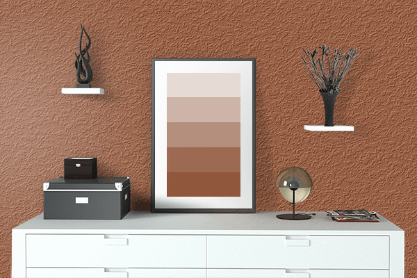 Pretty Photo frame on Sienna color drawing room interior textured wall