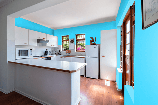 Pretty Photo frame on Psychedelic Aqua color kitchen interior wall color